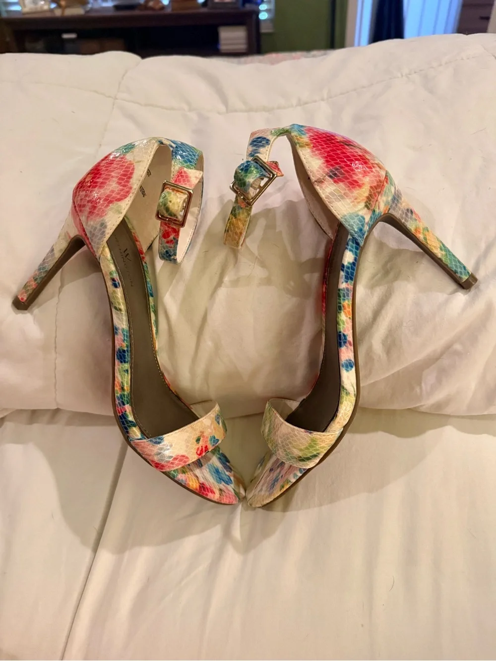 Worthington Multicolor Floral Ankle-Strap Heels